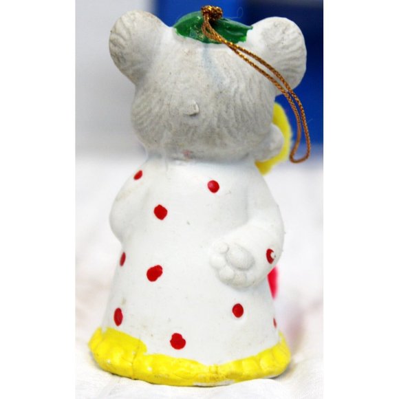 VTG 80s Porcelain Sleepy Christmas Mouse Ornament Bell Pom-Pom Slipper Tree Gift - Picture 4 of 10